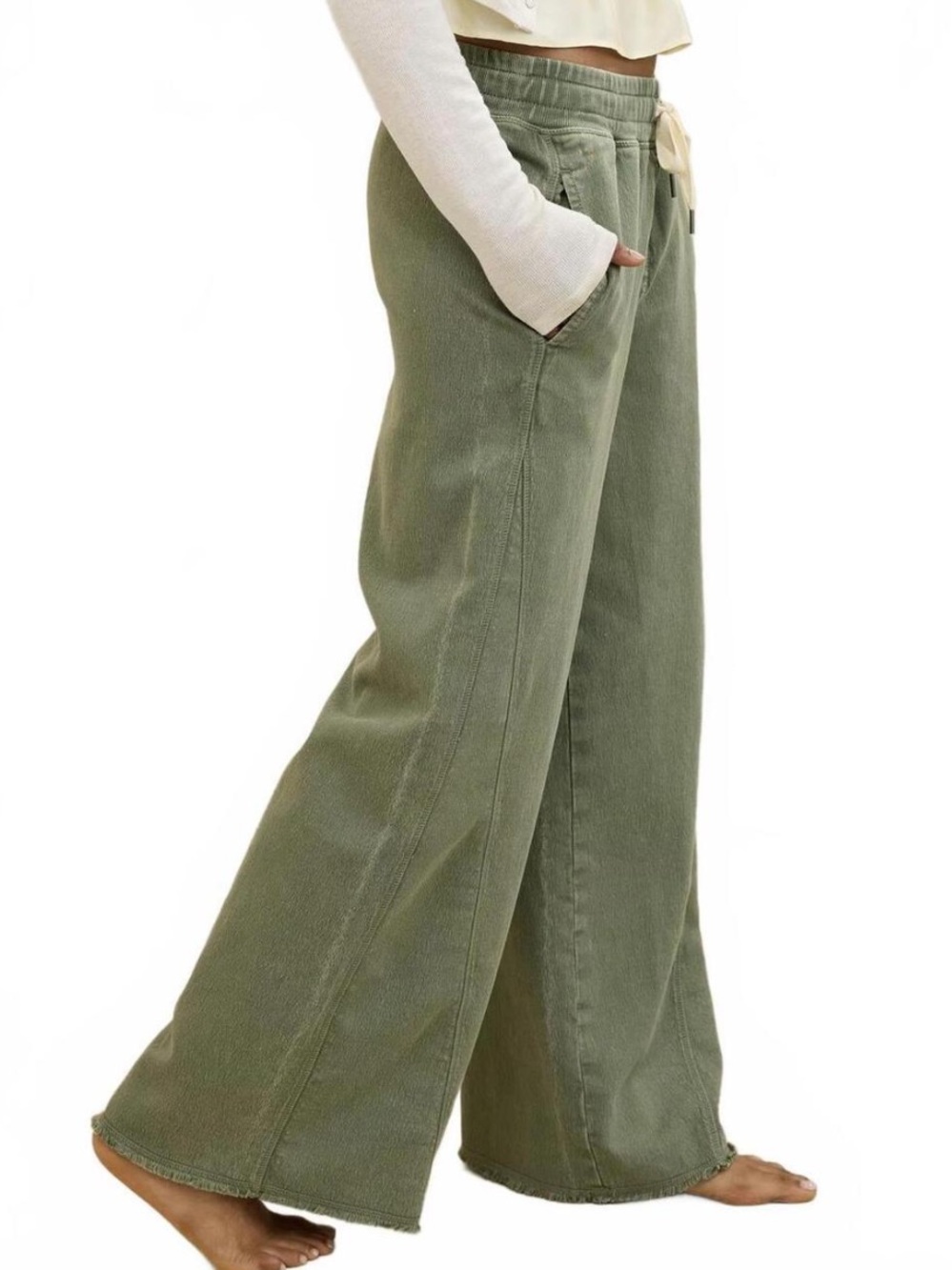 Aerie Wide Leg Pants in Olive Green Tie Waist Size XS Pockets - Picture 10 of 10